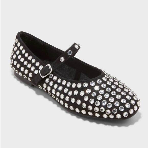 A New Day Flats Womens 8.5 Black Issa Rhinestone Mary Jane Ballet Trendy Cute - Picture 2 of 8